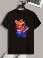 Bird & Statue Print Men's Graphic Tee for Summer