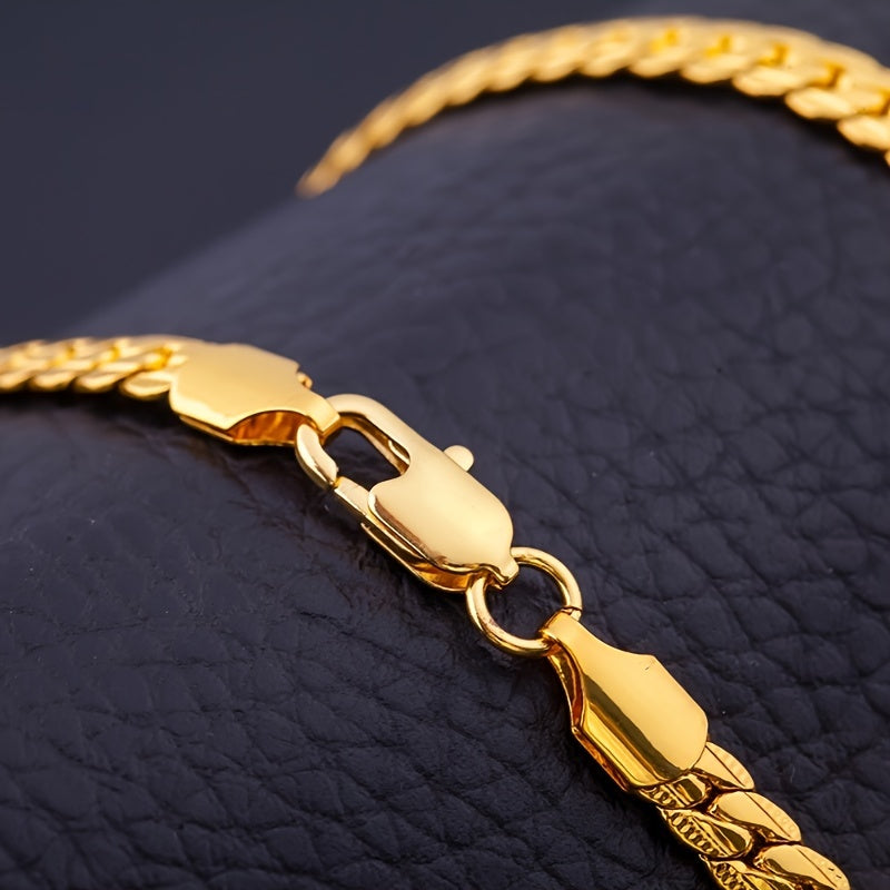 Classic Men's Whip Necklace 5mm Wide Golden Plated Silver for Birthday Party