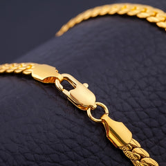 Classic Men's Whip Necklace 5mm Wide Golden Plated Silver for Birthday Party