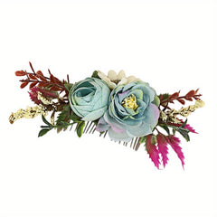 Pink Rose Hair Comb Clip with Greenery for Wedding Prom