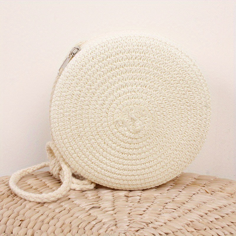 Straw Woven Crossbody Bag Braided Circle Purse Mini Beach Bag