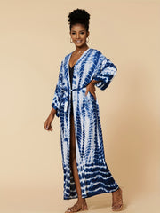 Tie Dye Cover Up Shirt V Neck Loose Fit Kimono Beachwear Boho Style Women's Swim