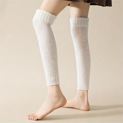 Solid Rib Knit Leg Warmers All-match Knee High Socks Women's Stockings