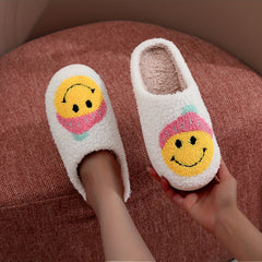 Women's Smile Face Pattern Slippers Plush Lined Warm & Comfy Indoor Shoes