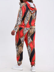  Colorblock Leopard Print Hoodie & Pants Set