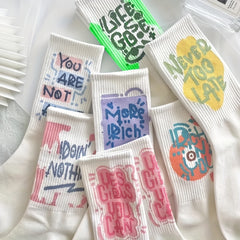 7 Pairs Letter Print Socks Breathable Mid Tube Stockings