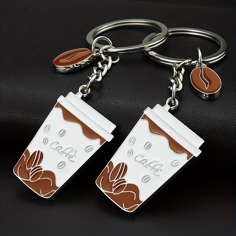 Fashionable Coffee Cup & Bean Alloy Key Chain