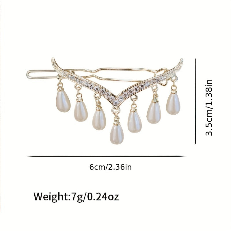 Rhinestone V-shaped Hairpin Pearl Tassel Frog Buckle Hair Accessories