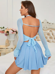 Sexy Lace Babydoll Dress with Ruffles and Mesh Back