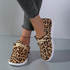 Leopard Print Canvas Shoes Lightweight Lace Up Walking Shoes