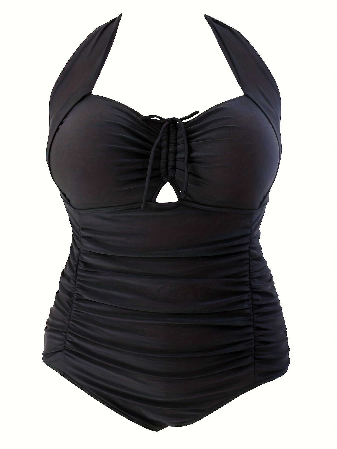  Lace Ruched Halter One Piece Bathing Suit