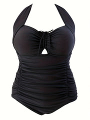  Lace Ruched Halter One Piece Bathing Suit