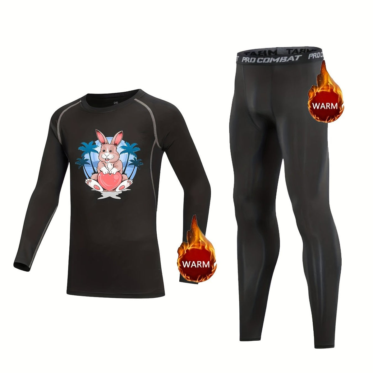 2pcs Kids Compression Fleece Sets Rabbit Pattern Crew Neck Pullover Letter Pants