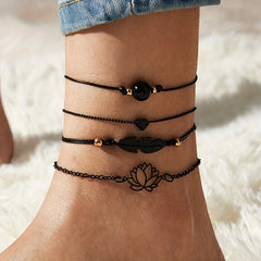 4 Pcs Stackable Lotus Chain Anklet Set For Women
