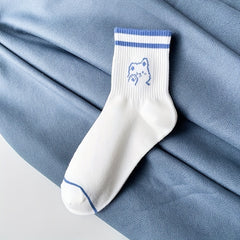 5 Pairs Cartoon Bear Print Socks & Striped Crew Socks Women's Stockings
