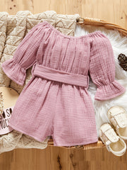 Toddler Off Shoulder Long Sleeve Romper with Wide Leg Pants