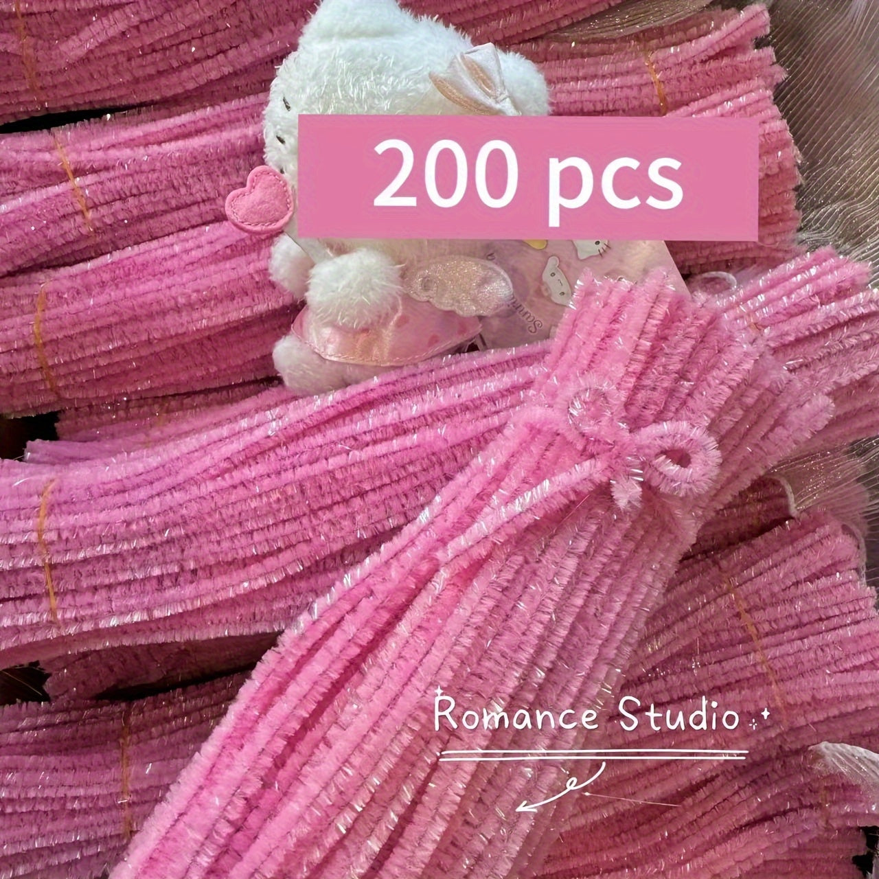 200pcs Pink Glitter Pipe Cleaners Craft for DIY Bouquet Chenille Stems