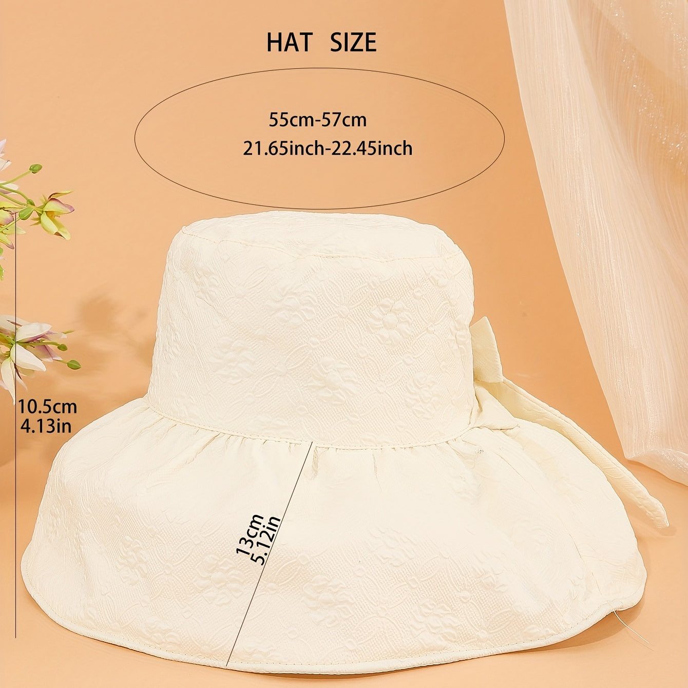 Embossed Wide Brim Sun Hat UV Protection Large Bucket Hat