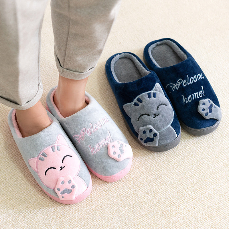 Cartoon Cat Memory Foam Slippers, Cozy Unisex Indoor House Shoes