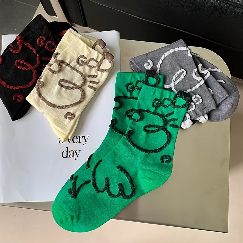 4 Pairs Graffiti Pattern Mid Tube Socks Women's Stockings & Hosiery