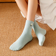 5 Pairs Floral Embroidery Socks Women's Stockings & Hosiery