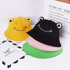 Frog Cartoon Bucket Hat Embroidery Solid Unisex Basin Hat Sunshade Travel Beach