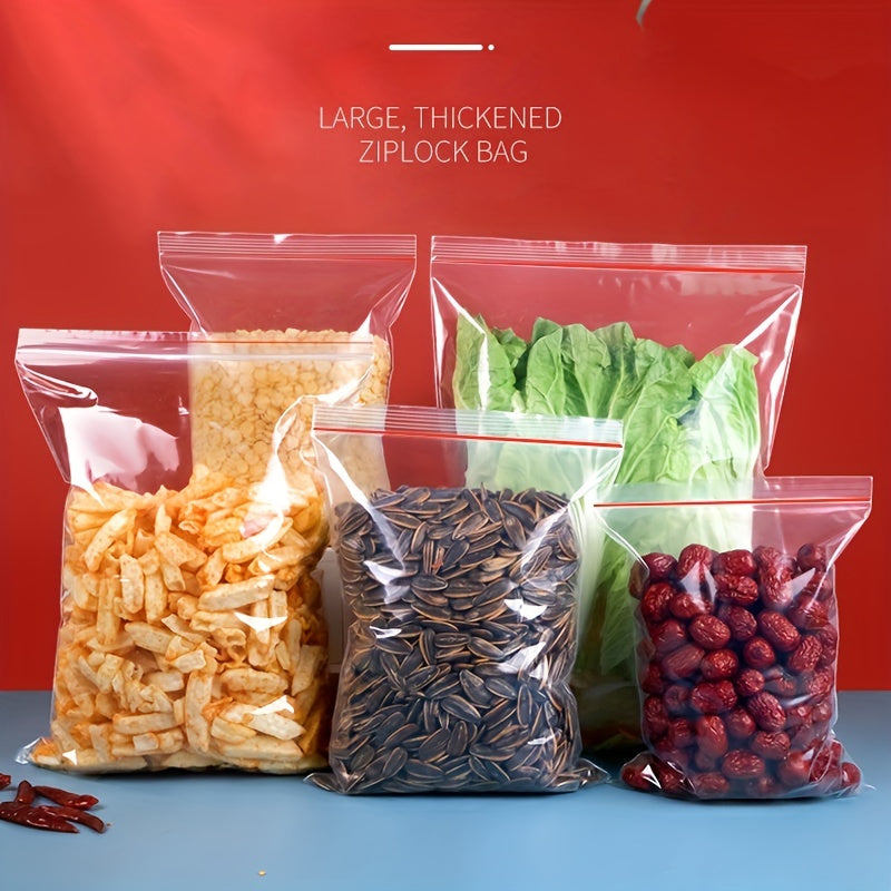 50pcs Ziplock Bags Transparent PE Plastic Red Edges Food Tea Fruit Vegeta