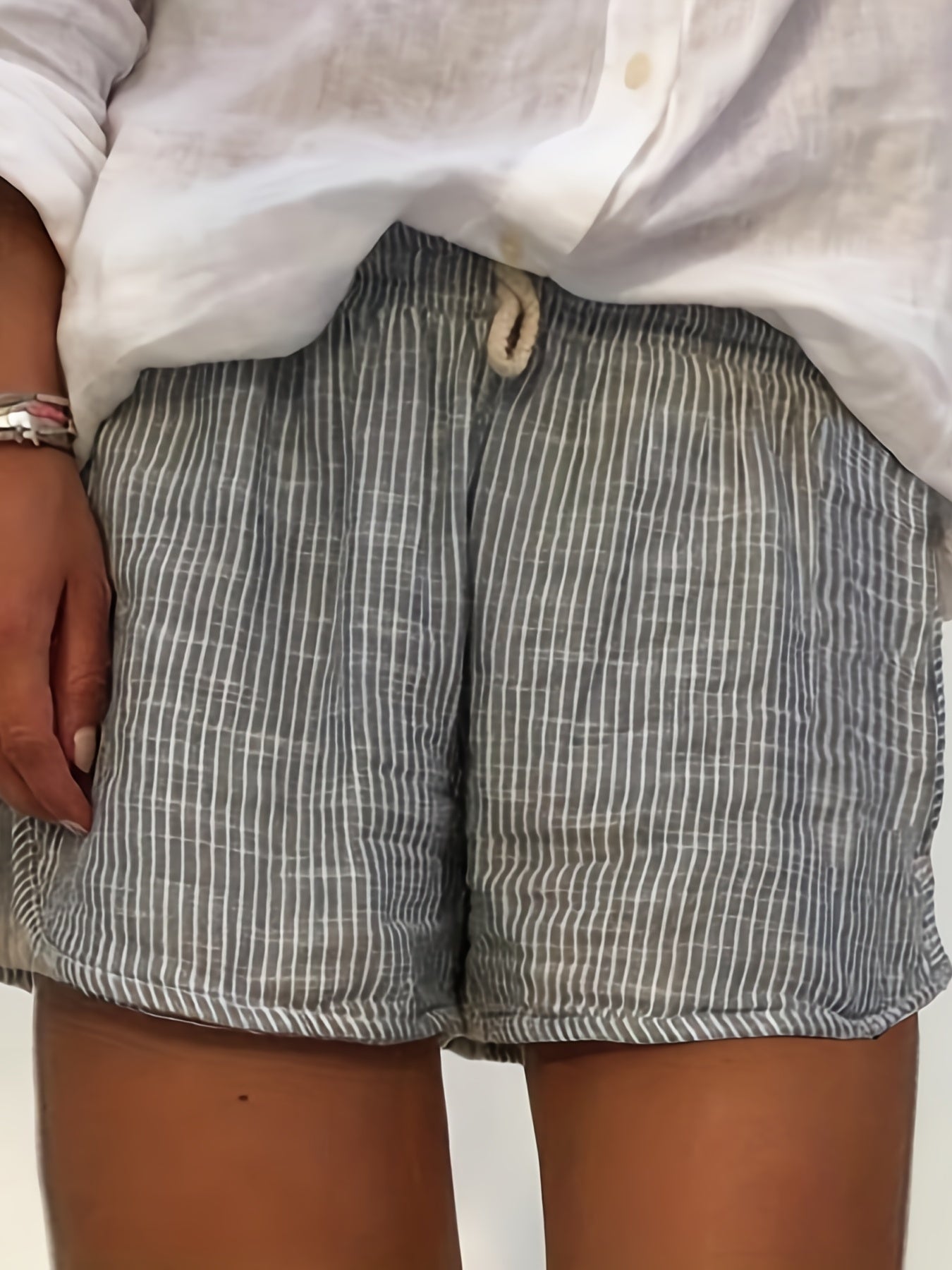 Grid Print Drawstring Stretch Shorts