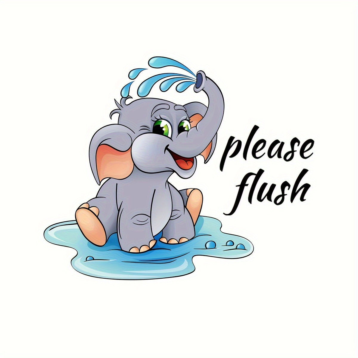Cartoon Elephant English Toilet Wall Sticker Bathroom Decoration
