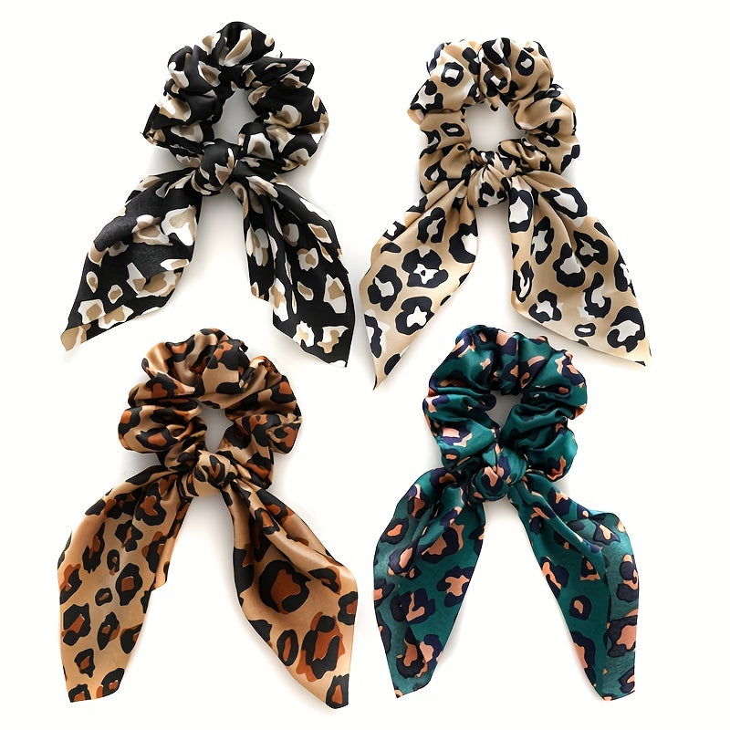 Leopard Pattern Scarf Scrunchies Hair Tie Satin Hair Rope Vintage