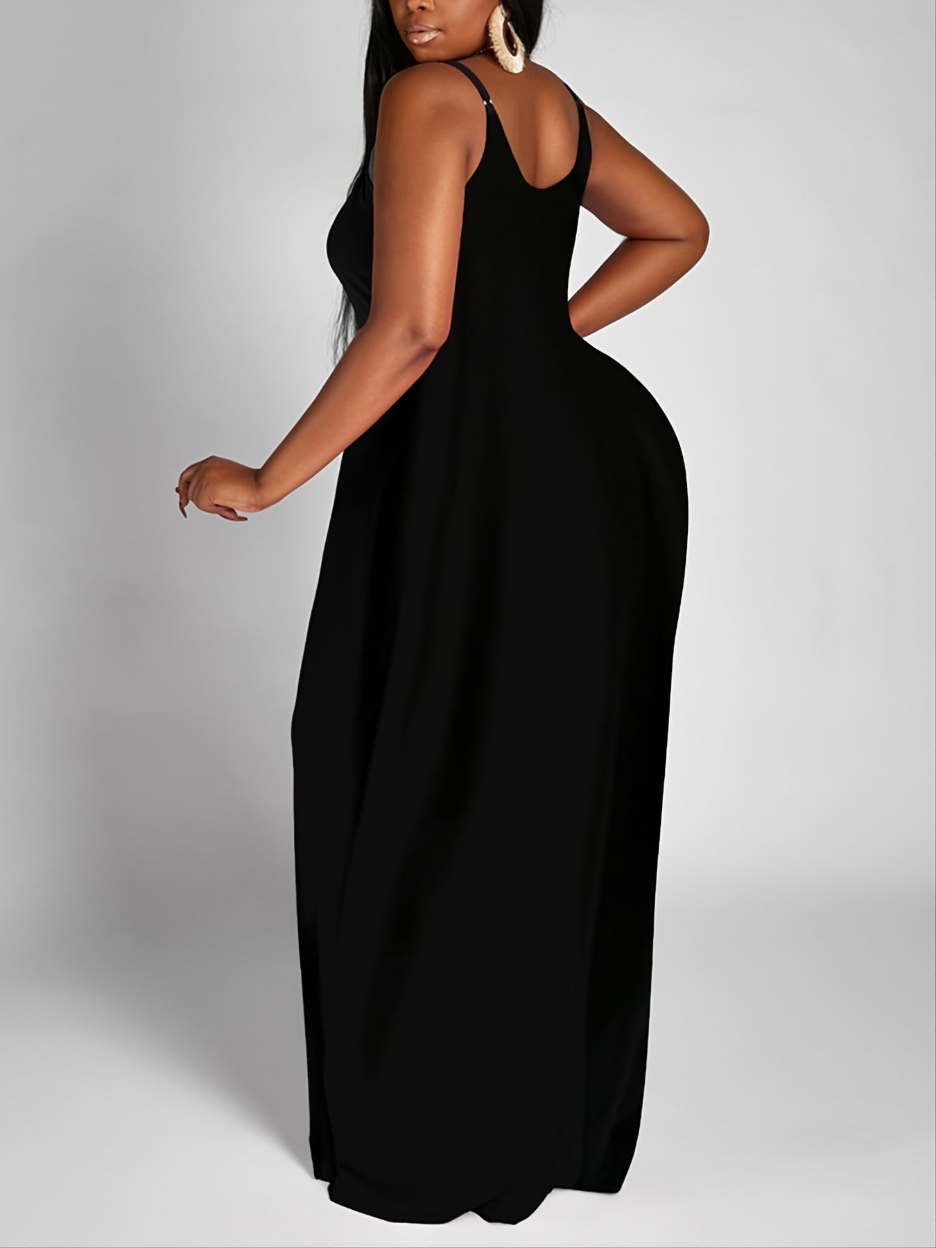  Solid Maxi Dress With Pocket Women's Plus Long Dress