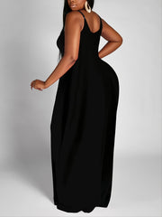  Solid Maxi Dress With Pocket Women's Plus Long Dress
