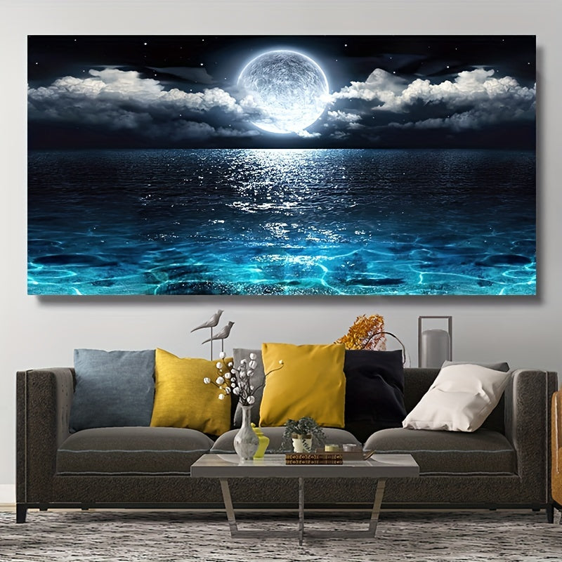Modern Ocean & Night Moon Canvas Painting - Interior Decoration