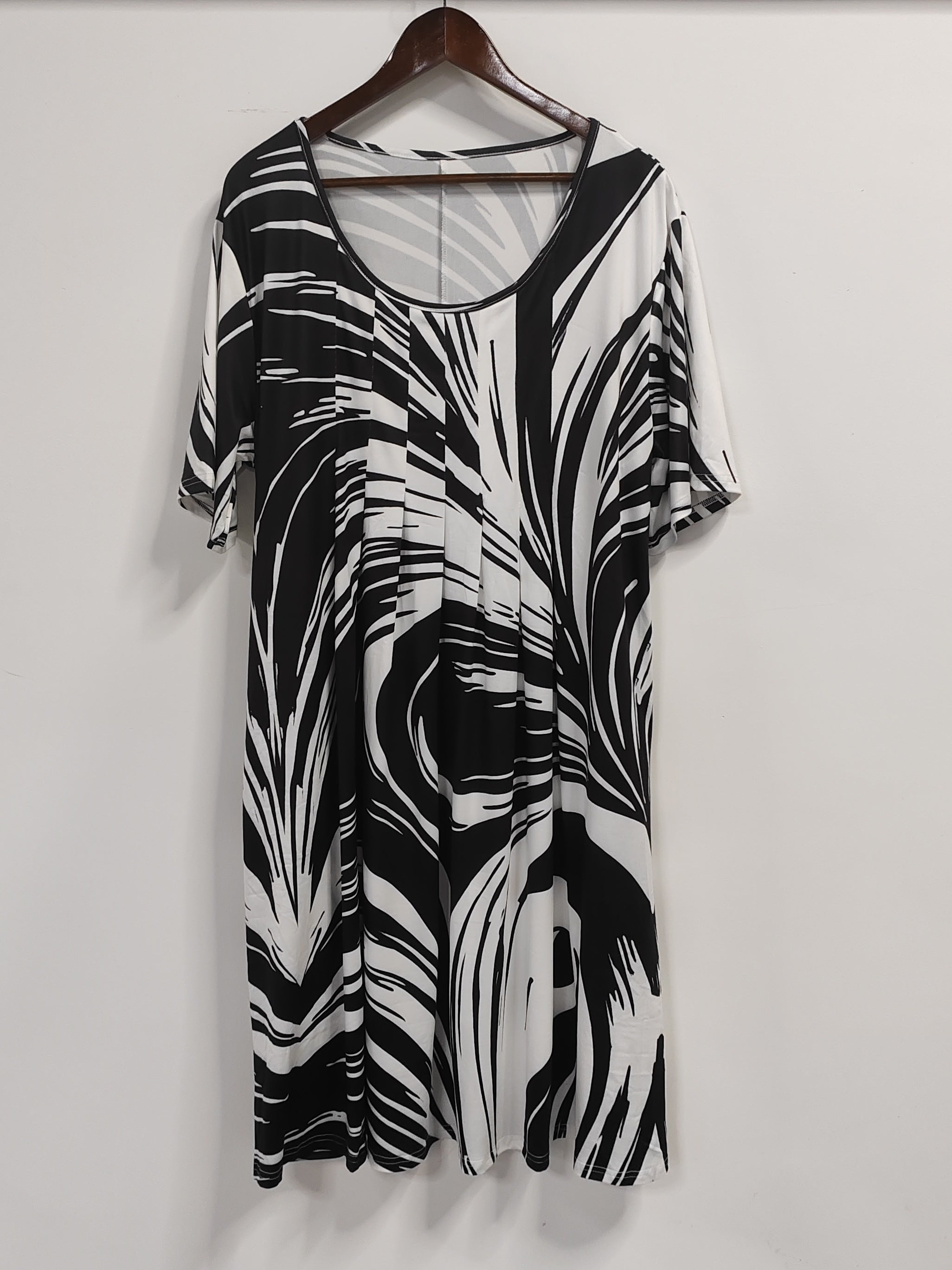  Casual Dress Random Print Short Sleeve Pleated Dress With Pockets