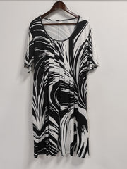  Casual Dress Random Print Short Sleeve Pleated Dress With Pockets
