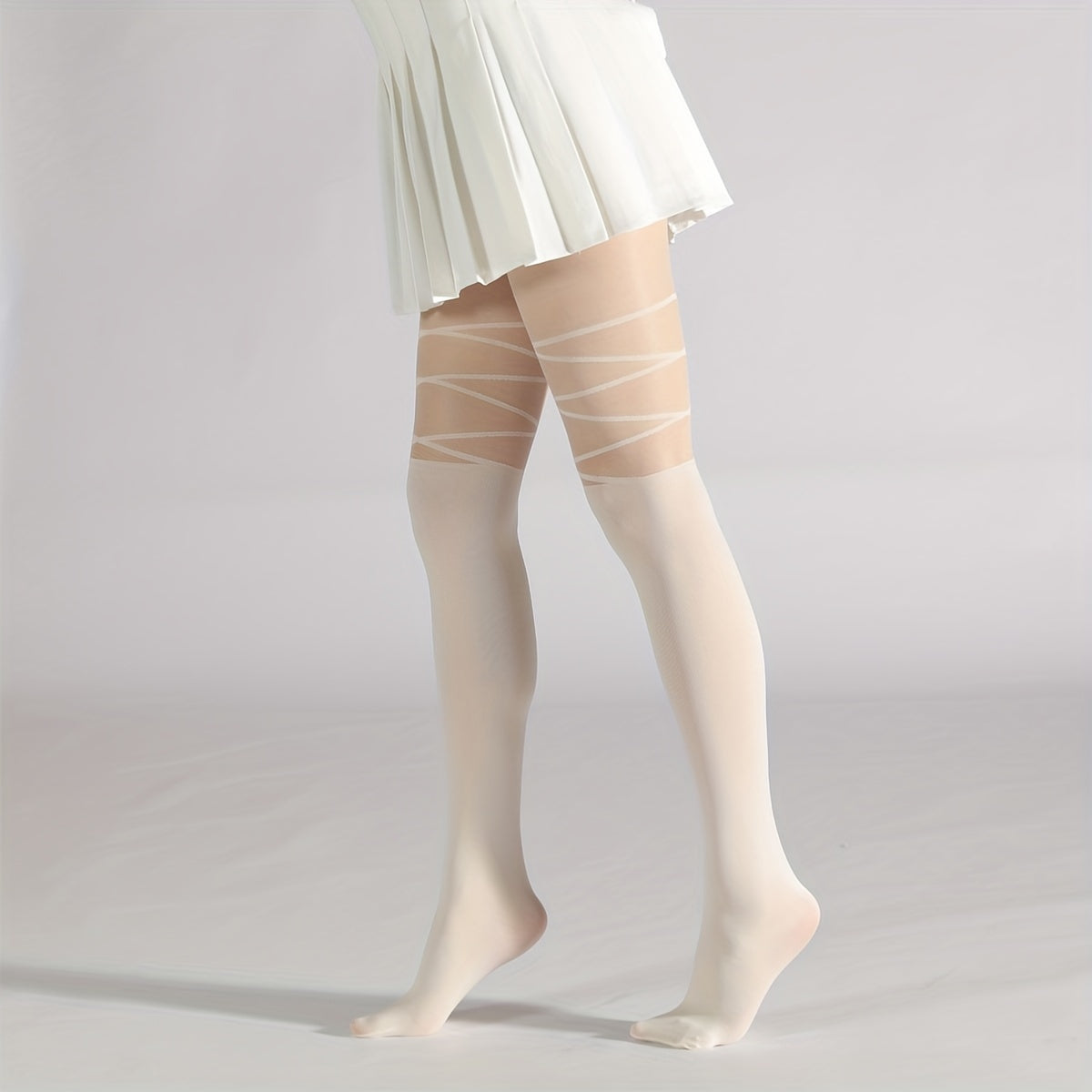 Criss Cross Pattern Pantyhose High Waist Slim Footed Stockings