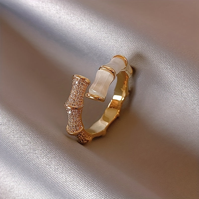 Alloy Geometric Bamboo Ring Jewelry Cat Eye Stone Adjustable