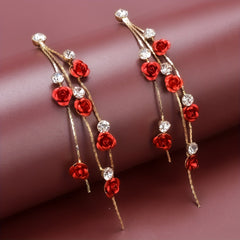 Tassel Red Rose Rhinestone Dangle Earrings