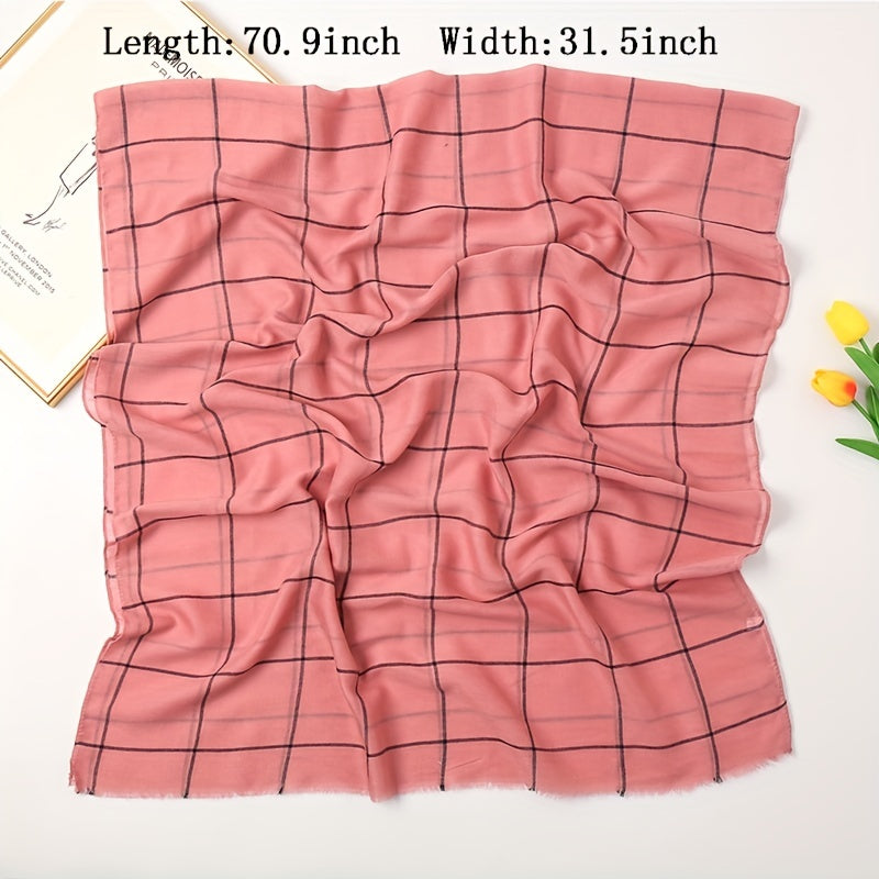 Plaid Print Voile Scarf Solid Casual Headscarf Women Windproof Head Wrap