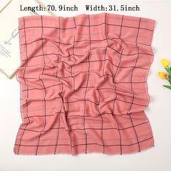Plaid Print Voile Scarf Solid Casual Headscarf Women Windproof Head Wrap