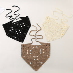 Women Triangle Head Band Scarf Crochet Hair Bandanas Vintage Solid Knit Turban