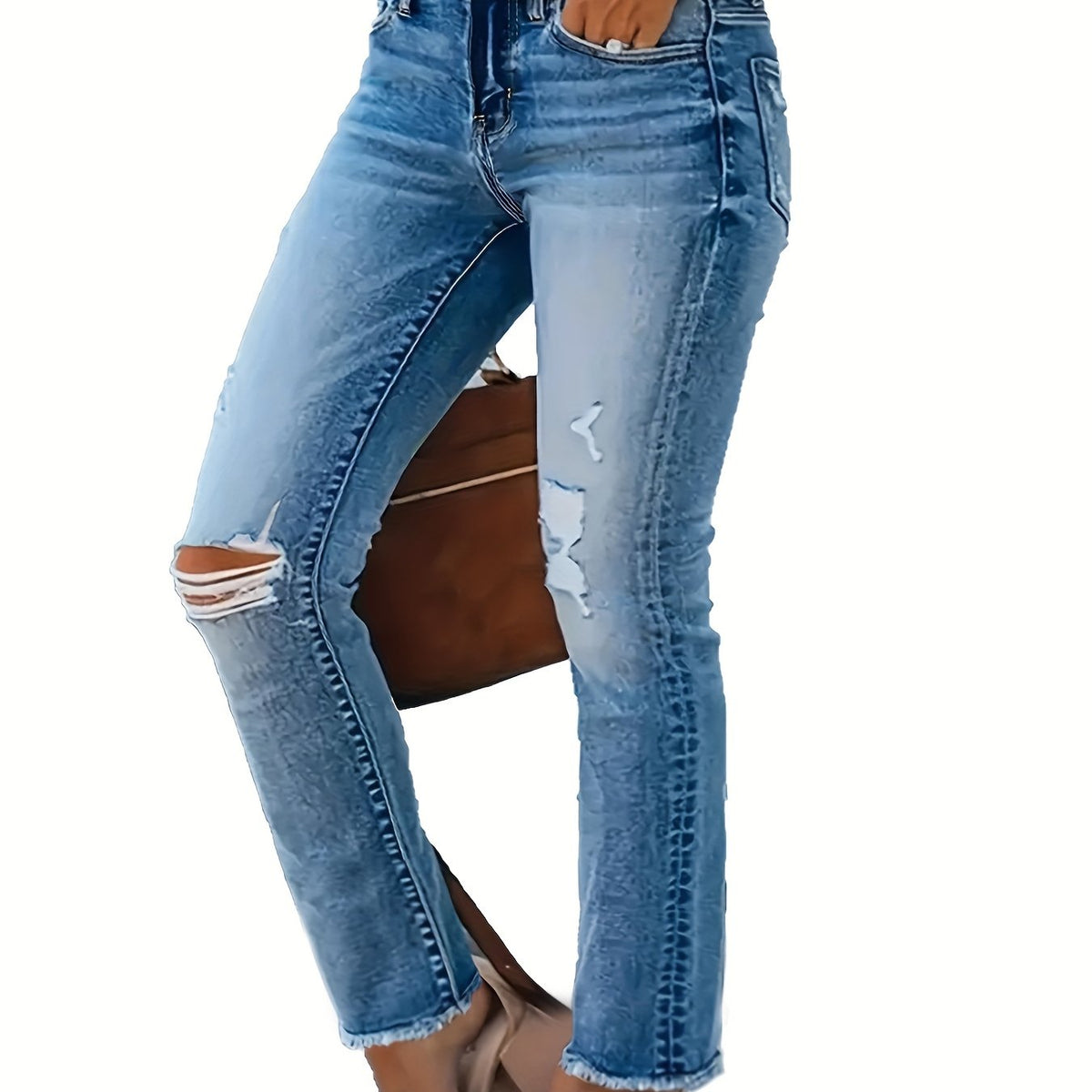  Women's Washed Ripped Stretch Jeans