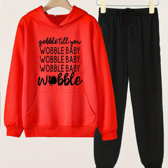 2pcs WOBBLE BABY Print Hoodies Jogger Pants Set For Girls