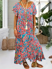 Boho Dress Floral Print V Neck Maxi Dress