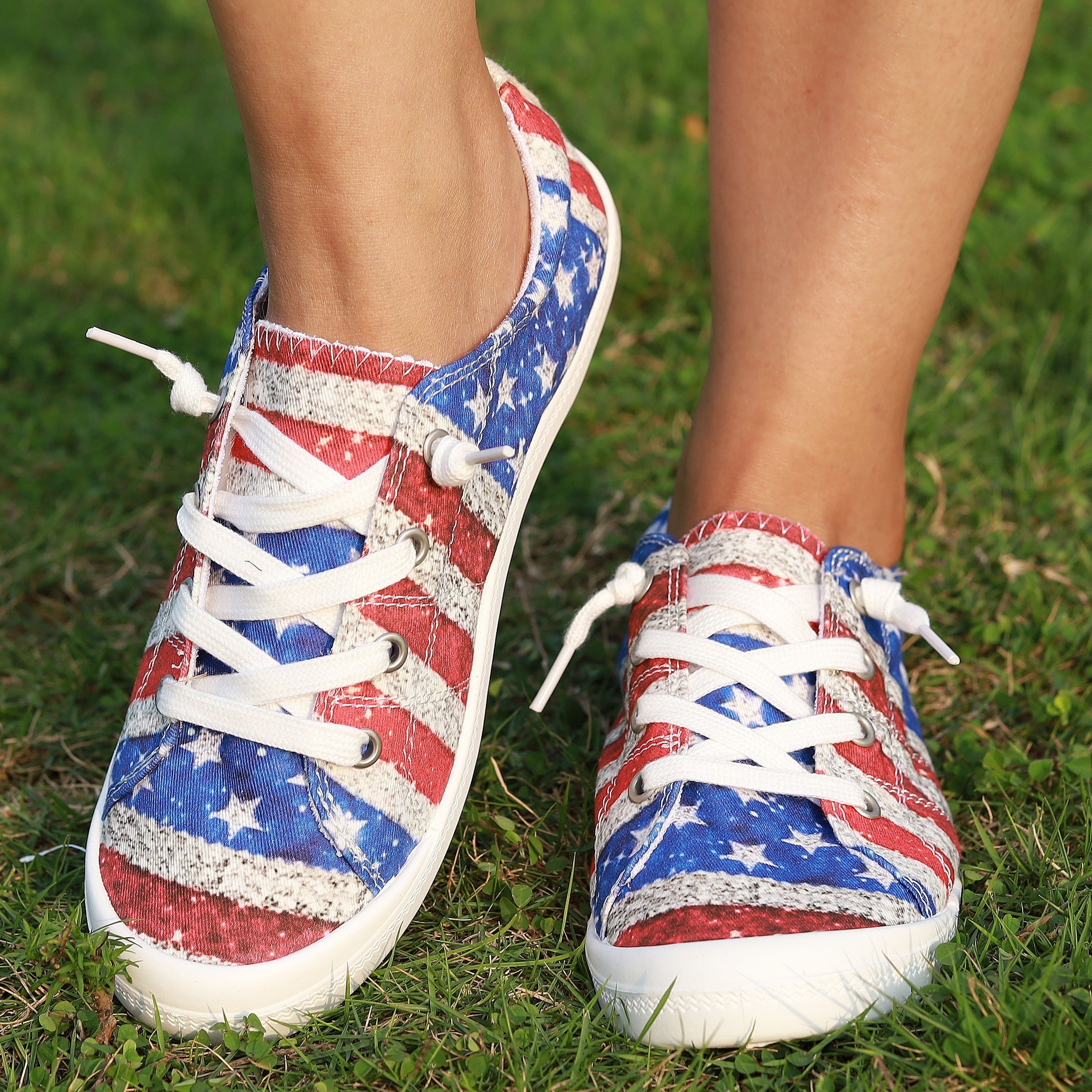 Women's Flag Pattern Canvas Shoes Low Top Flat Sneakers