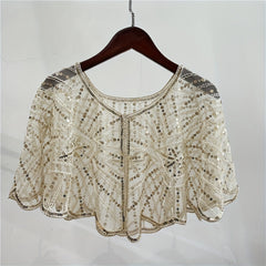 Sequin Embroidery Lace Shawl Sparkly Cape Breathable Mesh Short Cardigan