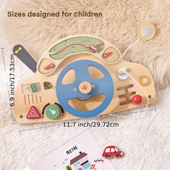 Wooden Steering Wheel Toy for Kids - Educational Pretend Play Game