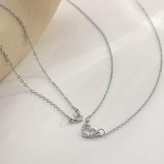 Love Faux Diamond Stacked Necklace Female Peach Heart Clavicle Chain 2pcs