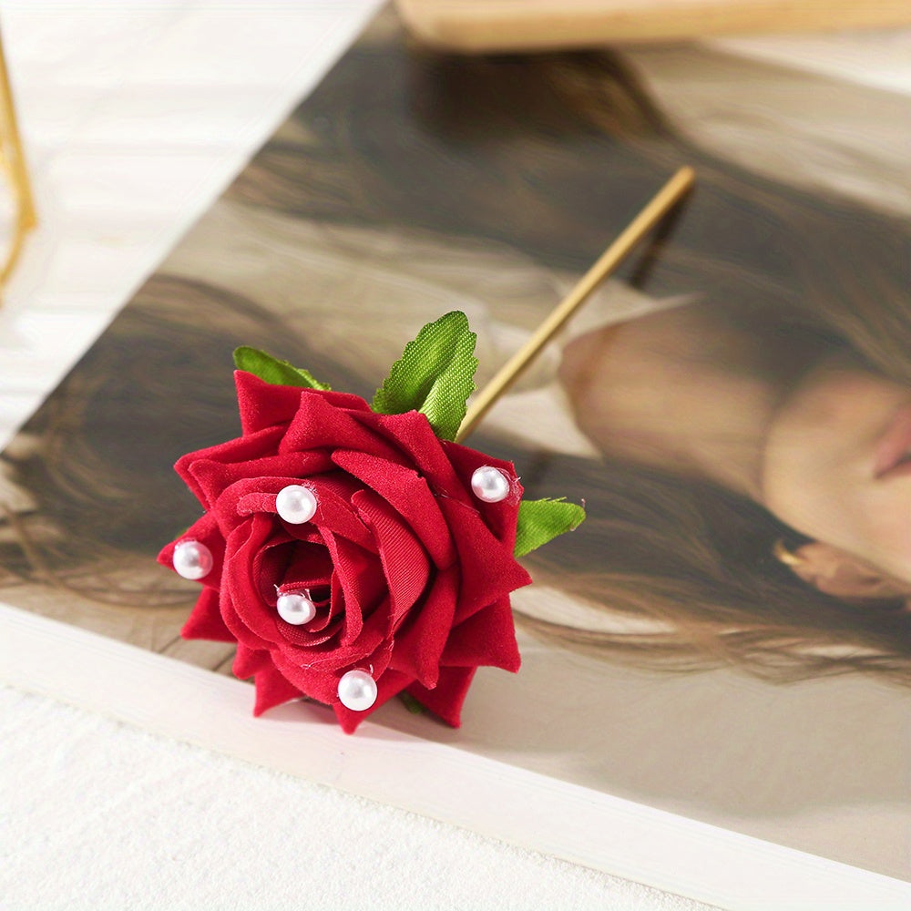 Simulation Rose Hairpin Floral Hair Stick Ponytail Holder
