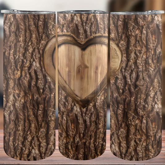 20oz Wood Carving Love Heart Tumbler Insulated Cup
